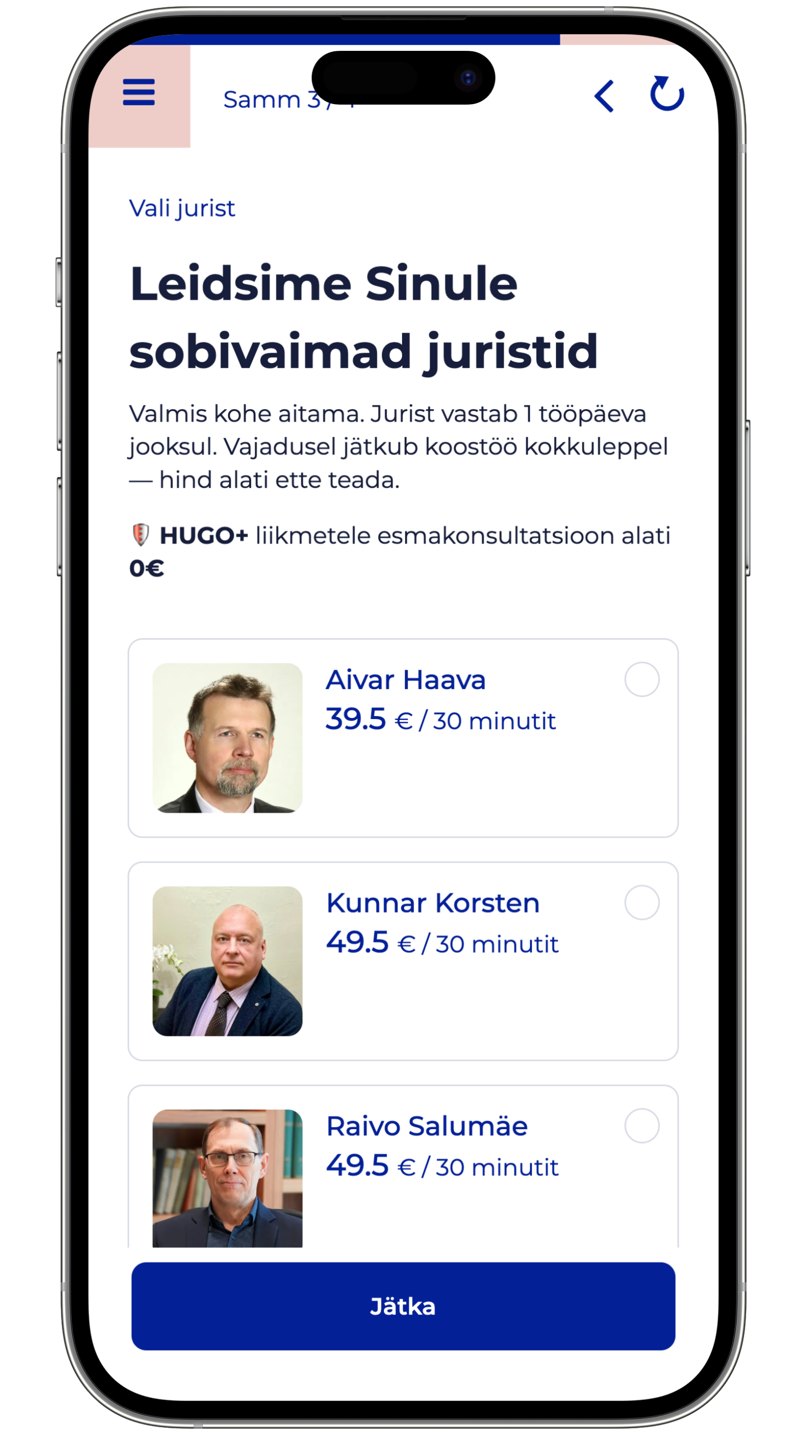 Jurist tunnihinnaga — HUGO kliendiportaal